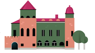 Kuvituskuvassa museorakennus. Kuvitus Riku Ounaslehto