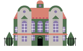 Kuvituskuvassa museorakennus. Kuvitus Riku Ounaslehto